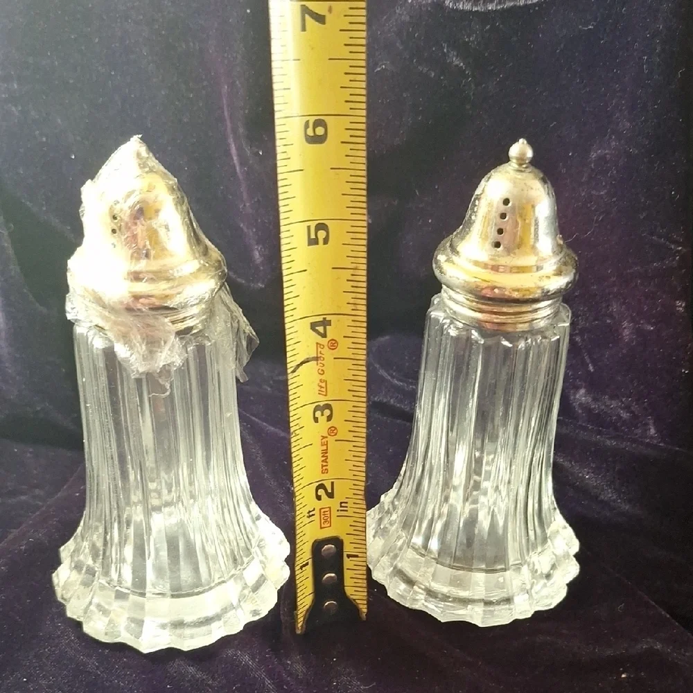 Vintage Crystal Dusting S&P Style Shakers with Silver Tops